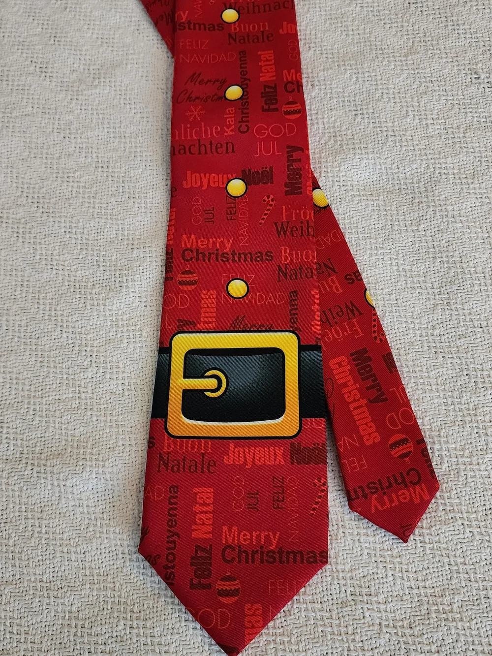 Celebrate Together Christmas Santa Belt Tie Multilingual Holiday Necktie